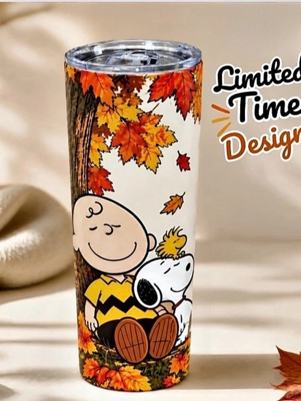 Fall Leaves Peanuts Tumbler in Orange & Blue